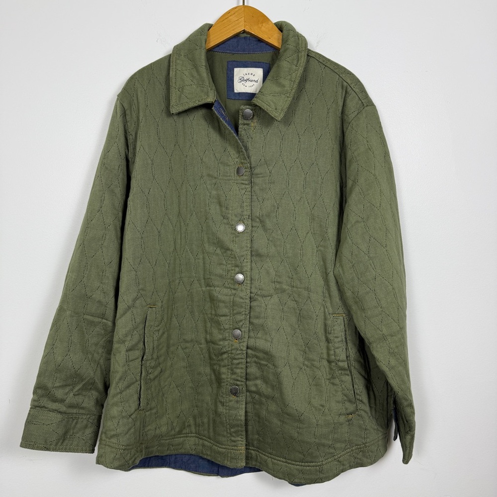 Jachs Girlfriend NY Quilted Utility Jacket XXL Olive Green Button Front Coat